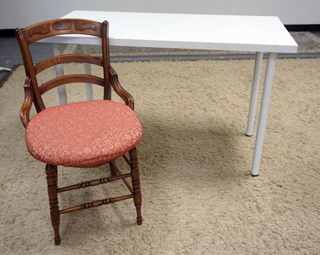 MODERN TABLE AND VICTORIAN SIDE CHAIR (1 of 1)