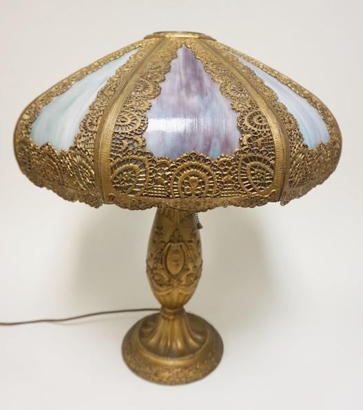 ANTIQUE SLAG GLASS LAMP (1 of 5)