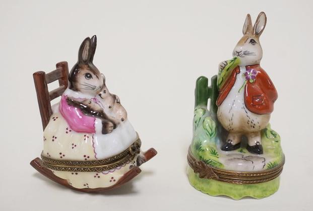 2 LIMOGES PEINT MAIN RABBIT TRINKET BOXES (1 of 3)