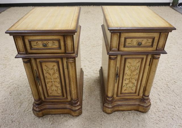 PAIR OF PAINT DECORATED BED SIDE STANDS (1 of 3)