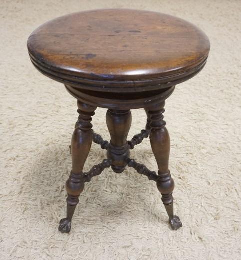 PIANO STOOL: PIANO STOOL W/GLASS BALL & CLAW FOOT