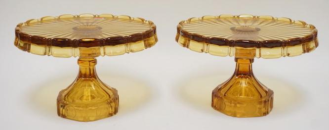 2 AMBER FOSTORIA COIN GLASS CAKE STANDS (1 of 3)