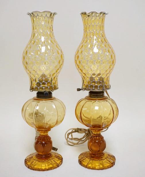 2 AMBER FOSTORIA COIN GLASS LAMPS (1 of 2)