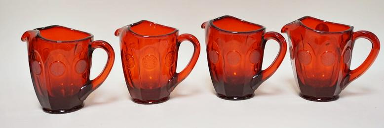 4 RUBY RED FOSTORIA COIN GLASS PITCHERS (1 of 3)