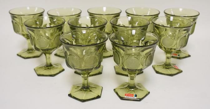 11 OLIVE GREEN FOSTORIA COIN GLASS SHERBERTS (1 of 3)
