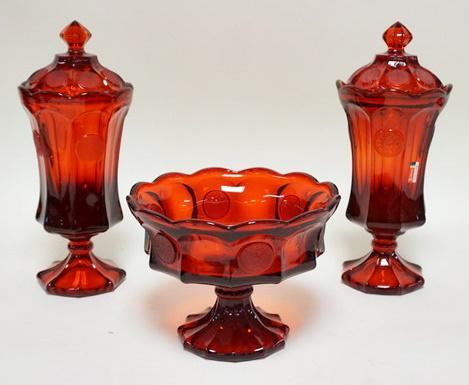 3 PIECES OF RUBY RED FOSTORIA COIN GLASS (1 of 3)