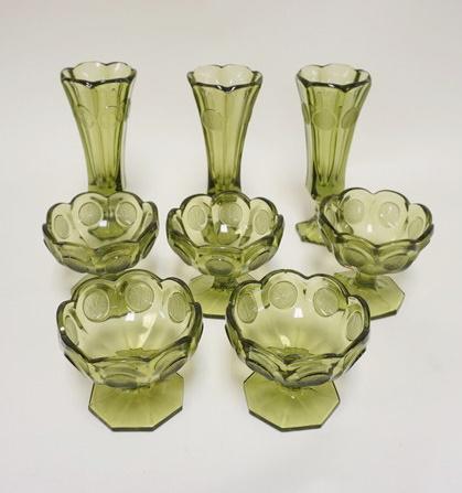 8 PIECES OF OLIVE GREEN FOSTORIA COIN GLASS (1 of 3)