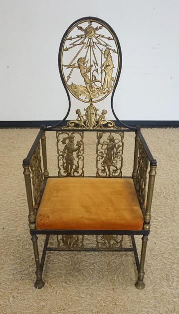 UNUSUAL ORNATE BRASS & IRON ARMCHAIR (1 of 5)