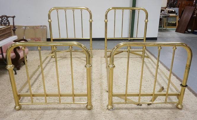 PAIR OF BRASS TWIN BEDS W/ RAILS (1 of 2)