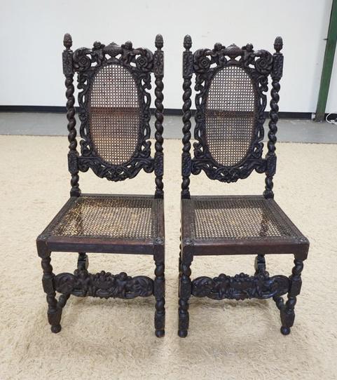 PAIR OF CARVED HIGH BACK CHAIRS (1 of 4)