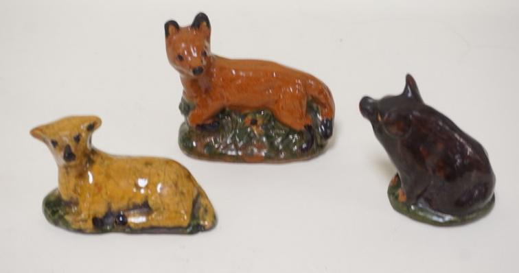 3 REDWARE ANIMALS: 3 REDWARE ANIMALS, MARY SPELLMORE & GREG SHOONER, FOX IS 4 IN LONG, LAMB & PIG