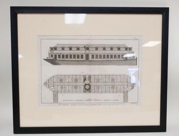 EARLY FRENCH PRINT OF A BATHROOM BARGE (1 of 2)