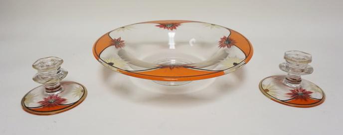 HAND PAINTED ART DECO 3 PIECE CONSOLE SET (1 of 2)