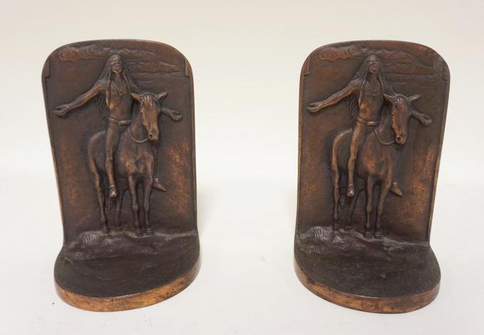 CAST METAL BOOKENDS NATIVE  AMERICAN  ON HORSE (1 of 3)