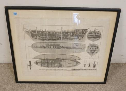LARGE FRAMED ENGRAVING OF SHIP CROSS SECTION (1 of 2)