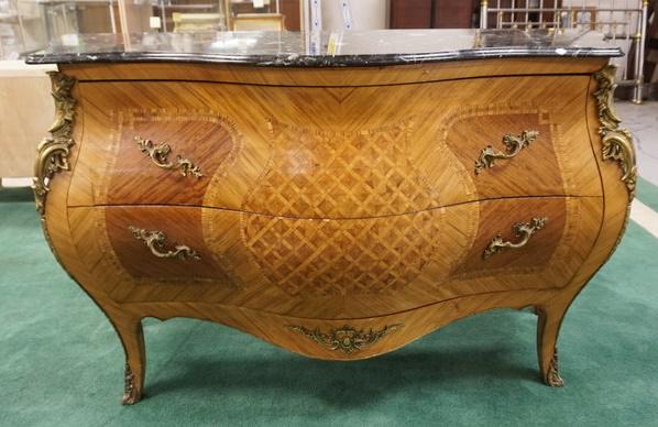 MARBLE TOP CONTEMPORARY FRENCH BOMBE CHEST (1 of 5)