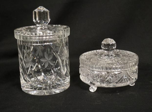CLEAR GLASS BISCUIT JAR & CUT CANDY DISH (1 of 3)