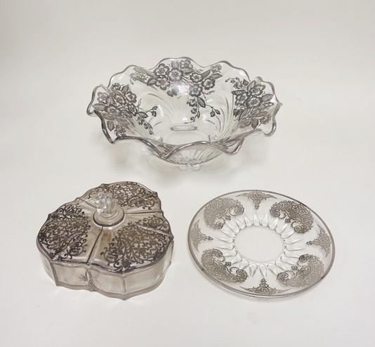 3 PIECES ELEGANT GLASS W/SILVER OVERLAY (1 of 1)