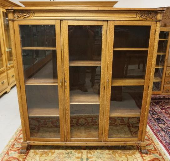 OAK 3 GLASS DOOR BOOKCASE (1 of 3)