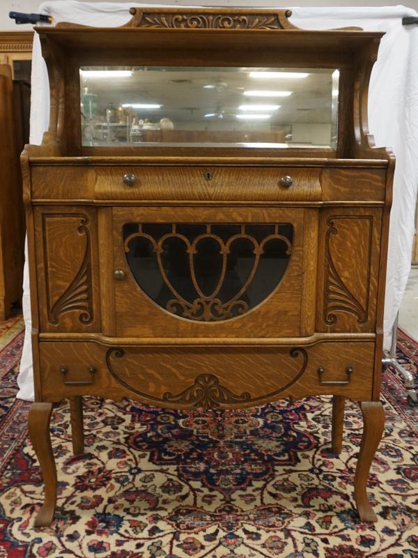 DIMINUTIVE OAK MIRROR BACK SERVER (1 of 3)