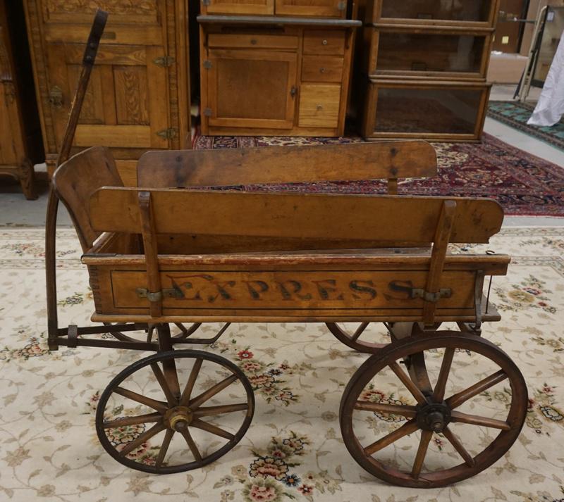 CHILDS ANTIQUE WOOD WAGON WITH WOOD SPOKE WHEELS (1 of 3)