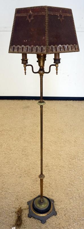 FLOOR LAMP WITH ONYX BASE AND RING: FLOOR LAMP WITH ONYX AT BASE AND ONYX RING ON COLUMN. APPROXIMATELY 65 IN HIGH