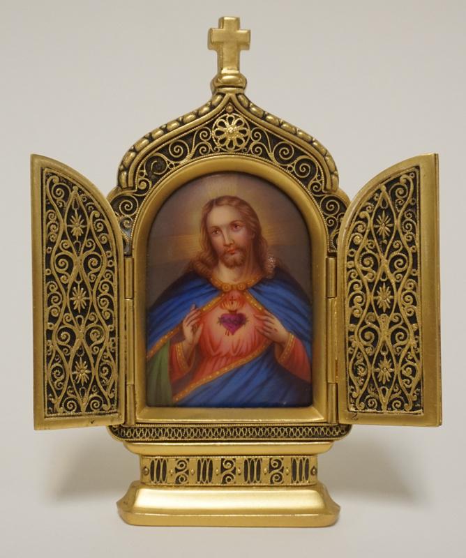 GERMAN GILT BRONZE HAND PAINTED PORCELAIN ICON (1 of 6)
