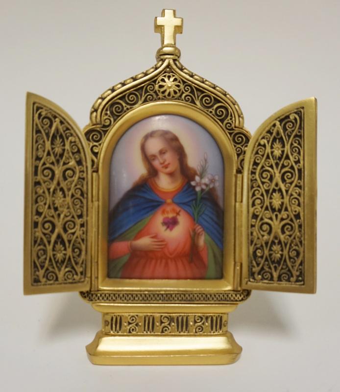 GERMAN GILT BRONZE HAND PAINTED PORCELAIN ICON (1 of 6)