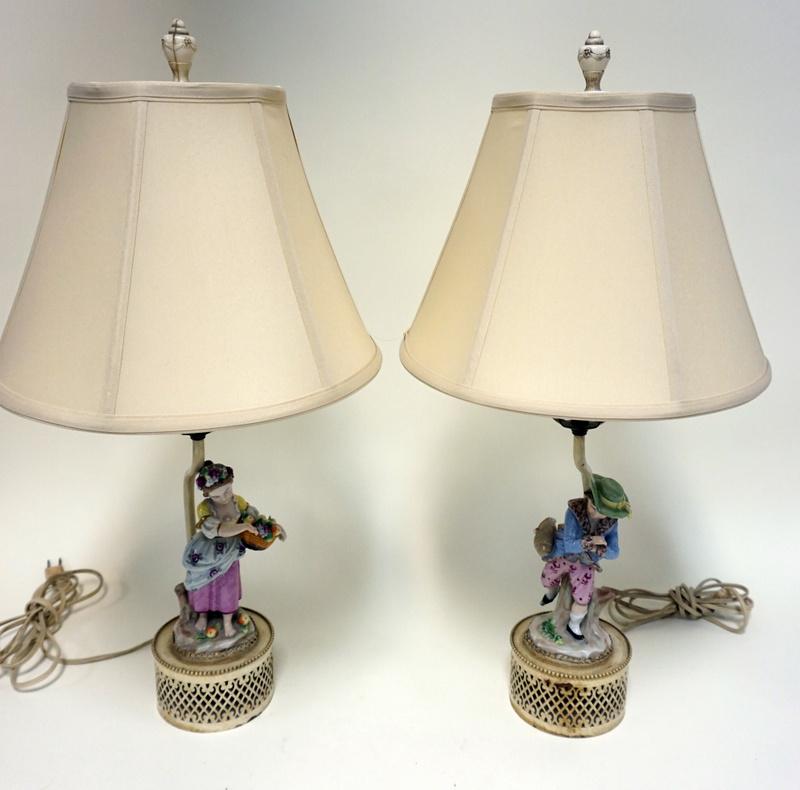 PAIR OF PORCELAIN FIGURAL BOUDIOR LAMPS (1 of 3)