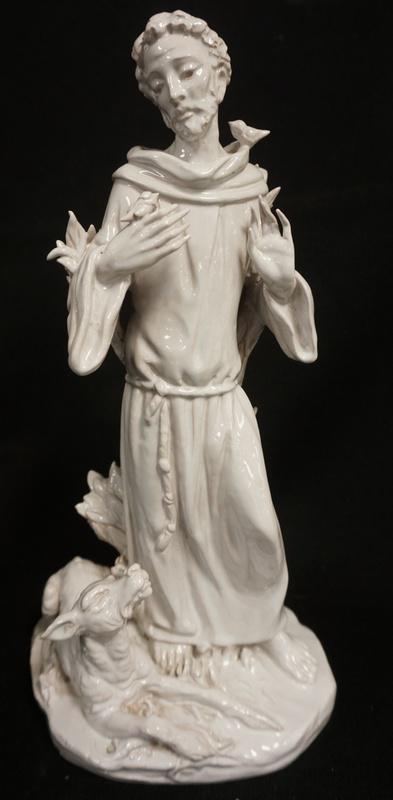 POTTERY FIGURE OF ST FRANCIS OF ASSISI: TALL POTTERY FIGURE OF ST. FRANCIS OF ASSISI, APPROXIMATELY 12 IN HIGH