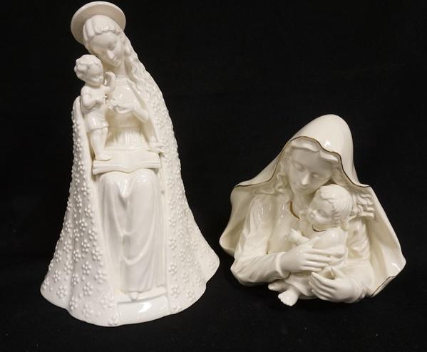 2 PORCELAIN MADONNA & CHILD FIGURES: 2 PORCELAIN MADONNA & CHILD FIGURES, TALLEST IS HUMMEL, 11 3/4 IN