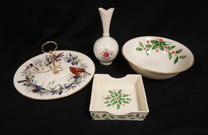 4 PIECES DECORATED LENOX: 4 PIECES DECORATED LENOX, CENTER HANDLE PLATE IS 10 3/4 IN