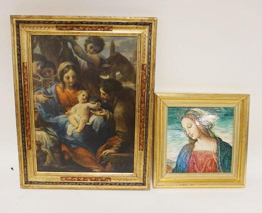 FRAMED RELIGIOUS TILE & PRINT: FRAMED RELIGIOUS TILE OF MARY & PRINT OF MARY & JESUS, 14 1/4 IN X 18 1/4 IN INCLUDING FRAME
