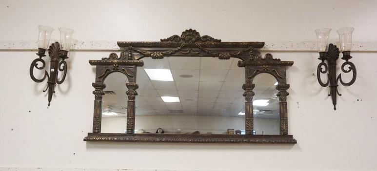TRIPTYCH MIRROR & 2 DOUBLE CANDLE SCONCES (1 of 4)