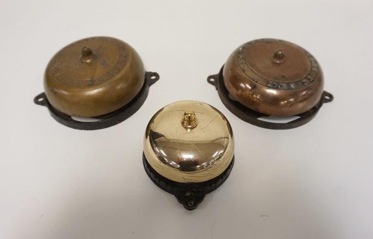 LOT OF 3 ANTIQUE BRASS MECHANICAL DOOR BELLS (1 of 4)
