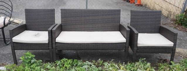 3 PIECE VINYL WOVEN SETTEE W/2 ARMCHAIRS (1 of 1)