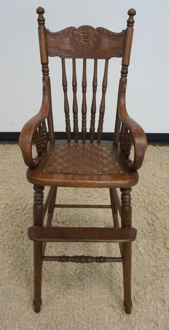 ANTIQUE OAK PRESSED BACK CHILDS HIGH CHAIR (1 of 3)