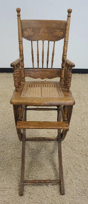 ANTIQUE OAK PRESSED BACK CHILDS HIGH CHAIR (1 of 3)