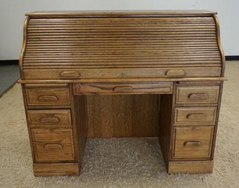 CONTEMPORARY SMALL OAK ROLL TOP DESK (1 of 3)