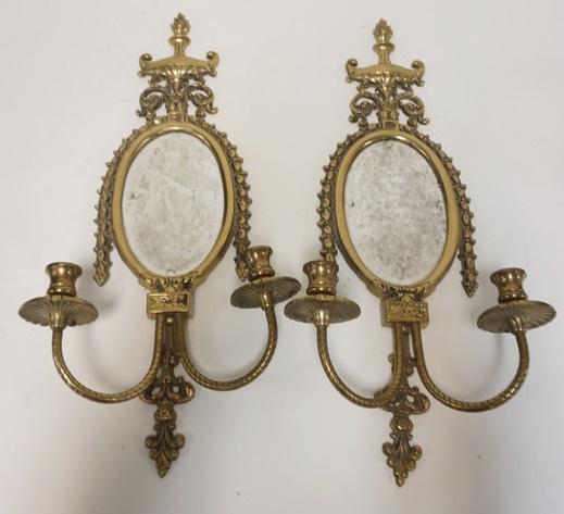 PAIR OF BRASS MIRROR CANDLE SCONCES (1 of 2)