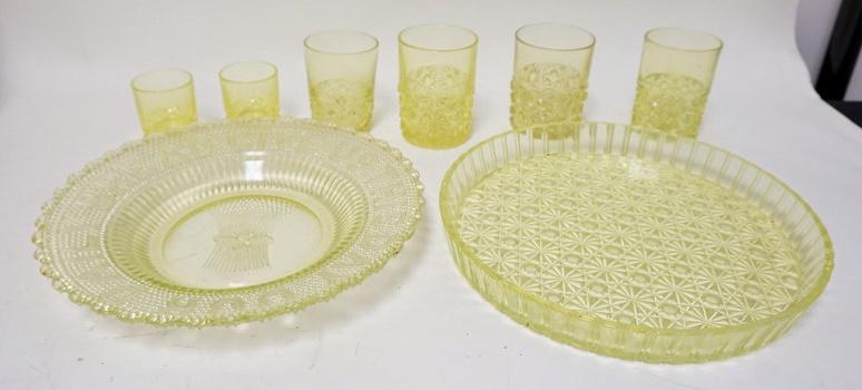 8 PIECES ANTIQUE VASELINE PATTERN GLASS (1 of 2)