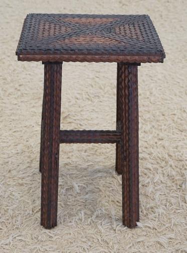TRAMP ART SMALL TABLE: TRAMP ART SMALL TABLE, 10 IN X 13 IN X 20 IN HIGH