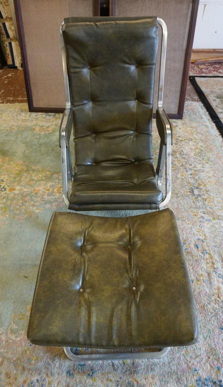 UNUSUAL MODERN RECLINING VINYL CHAIR & OTTOMAN (1 of 3)