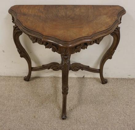 CARVED WALNUT DEMILUNE STAND (1 of 3)