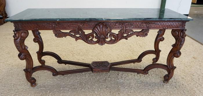 HEAVILY CARVED GREEN MARBLE TOP HALL TABLE (1 of 5)