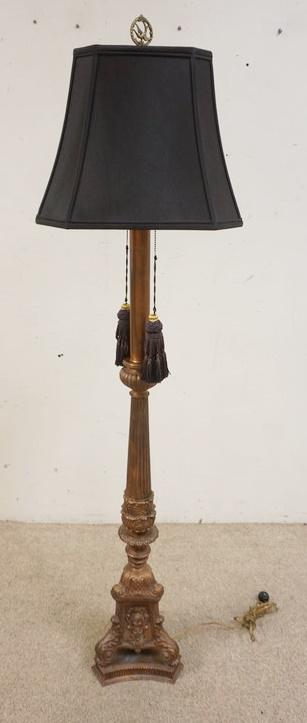 ORNATE METAL FLOOR LAMP: ORNATE METAL FLOOR LAMP, APPROXIMATELY 63 IN HIGH