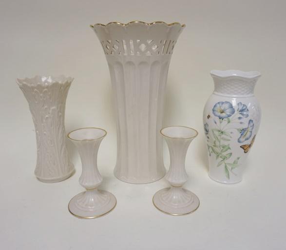 5 PIECE GROUP OF LENOX: 5 PIECE GROUP OF LENOX VASES & CANDLESTICKS, LARGEST IS APPROXIMATELY 12 1/2 IN HIGH