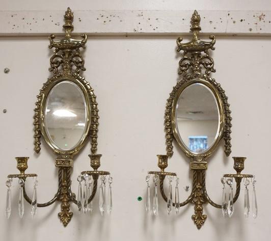 PAIR OF BRASS MIRROR CANDLE SCONCES (1 of 2)