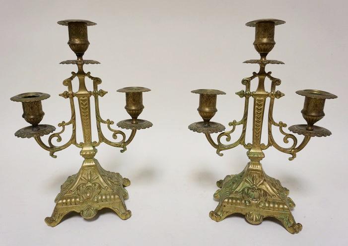 PAIR OF ORNATE VICTORIAN BRASS CANDELABRAS (1 of 3)