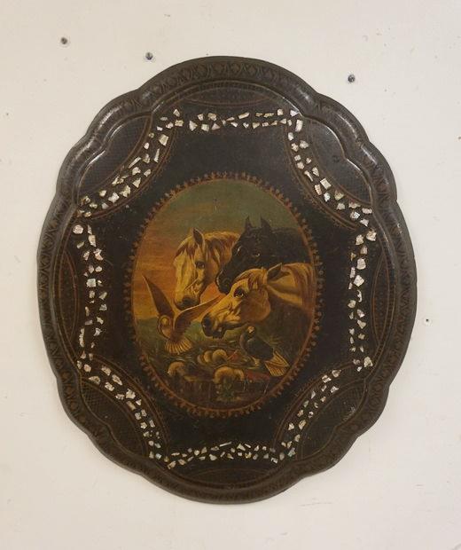 ANTIQUE BLACK LACQUER PAPER MACHE WALL HANGING (1 of 1)